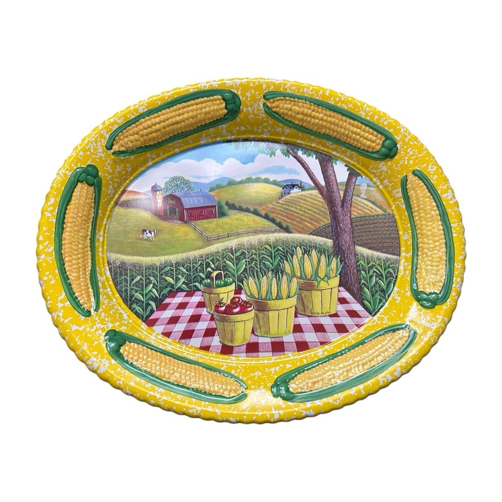 Vintage Ullman Corn Platter Farm Life Food Serving Tray Yellow Kitschy Prairie